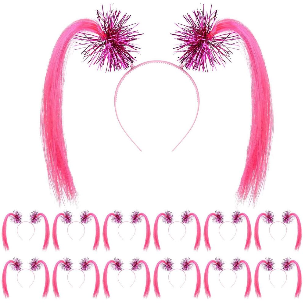 9020 12 Pcs Breast Cancer Awareness Headbands Pink Pom Pom Headbands